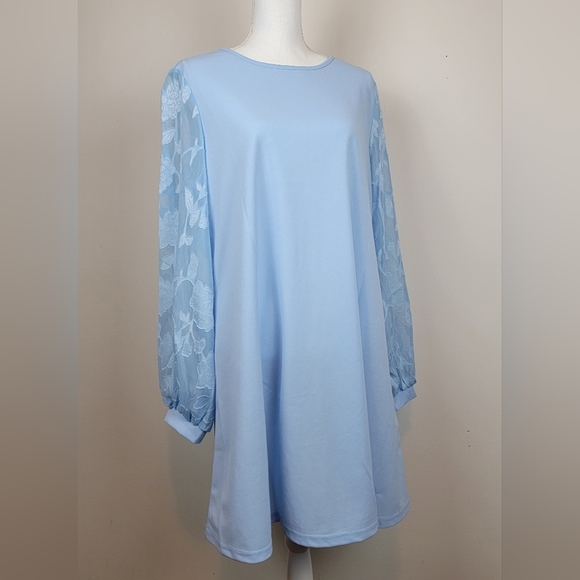 Shein Floral Applique Sheer Lantern Sleeve Dress Size Extra Large Light … - Picture 1 of 5